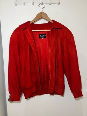 Women's Red Suede Bomber Jacket